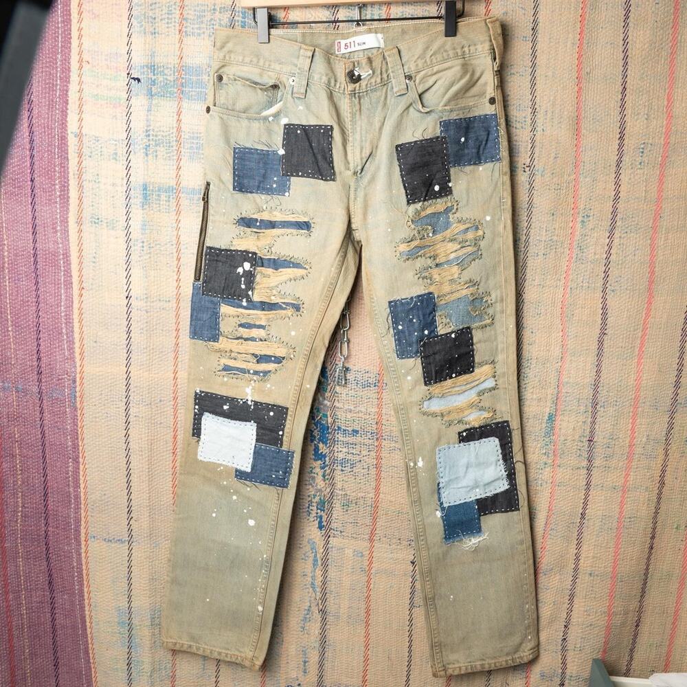 Custom levis 511 patchwork jeans 34 x 32